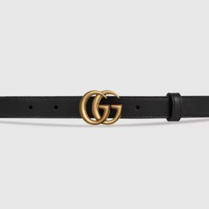Like NEW Gucci Slim Black Leather Belt with GG Buckle - Black - 90